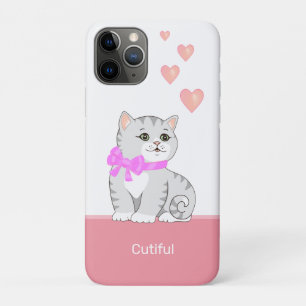 Capa Para iPhone 11 Pro Guias de Gato e Corações Bonitos a Rosa e Branco