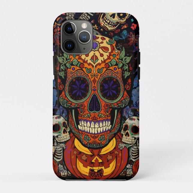 Capa Para iPhone 11 Pro Halloween,Festa de Abóboras de Caveira de Açúcar,  (Verso)