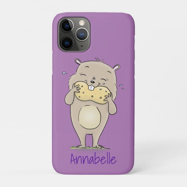 Capa Para iPhone 11 Pro Hamster sorridente e bonito com desenho animado de (Verso)