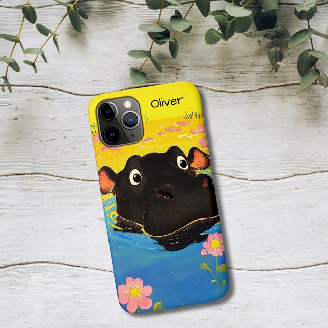 Capa Para iPhone 11 Pro Happy Hippo in Blooming Pond (Criador carregado)