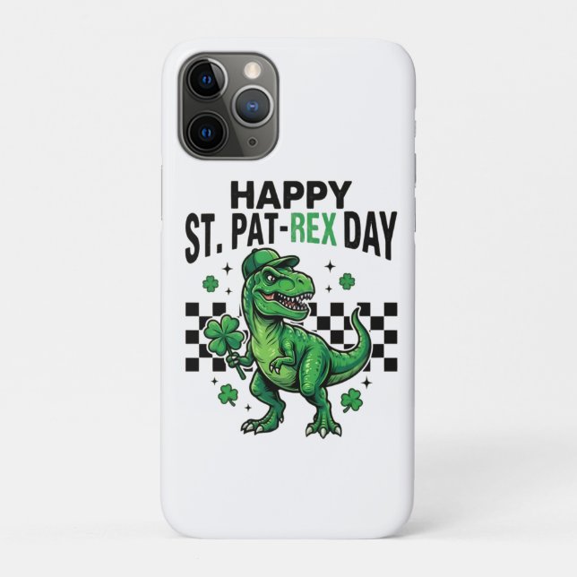 Capa Para iPhone 11 Pro Happy St Pat-Rex Day Dinosaur Party (Verso)