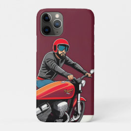 Capa Para iPhone 11 Pro Homem Ilustrado Pilotando Moto Vermelha Retrô