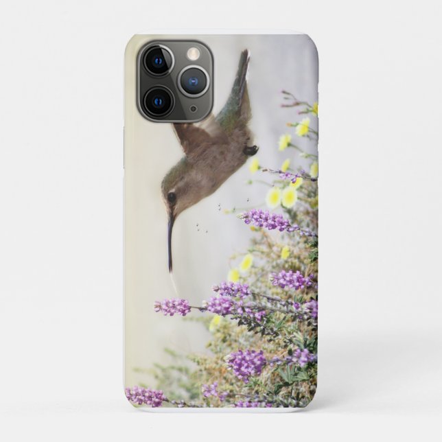 Capa Para iPhone 11 Pro Hummingbird e flores silvestres Arte digital (Verso)
