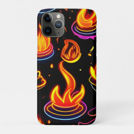 Capa Para iPhone 11 Pro Ícones de chama brilhantes na Canvas escura