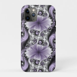 Capa Para iPhone 11 Pro Ilusão Lilás Arte Floral Abstrata Fantasia Fractal