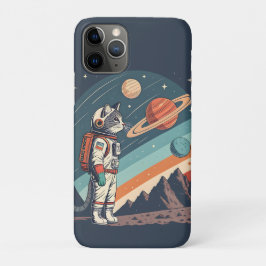 Capa Para iPhone 11 Pro Ilustração Cósmica do Astronauta Gato Retro no Esp