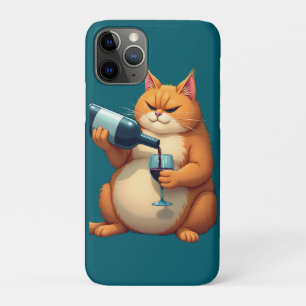 Capa Para iPhone 11 Pro Ilustração de Arte Moderna do Gato Bêbado de Luxo