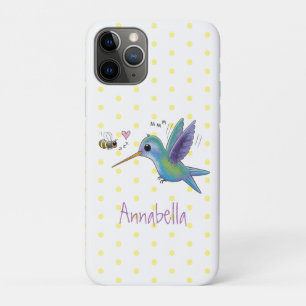 Capa Para iPhone 11 Pro Ilustração de desenho animado de bee hummingbird