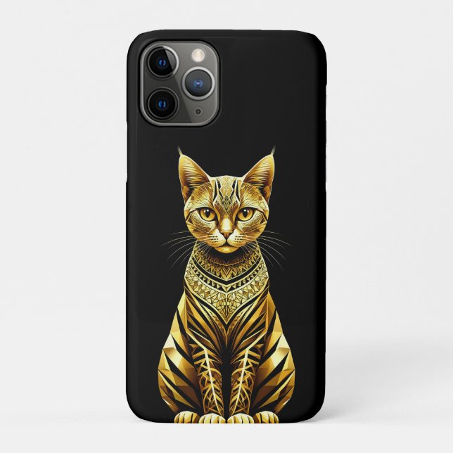 Capa Para iPhone 11 Pro Ilustração de Gato Dourado Ornamentado (Verso)