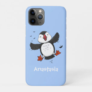 Capa Para iPhone 11 Pro Imagem azul de desenho animado de puffin voador e 
