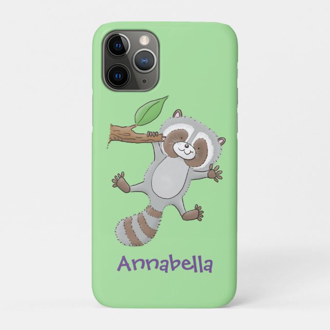 Capa Para iPhone 11 Pro Imagem de desenho animado de bebê guaxinim feliz e (Verso)