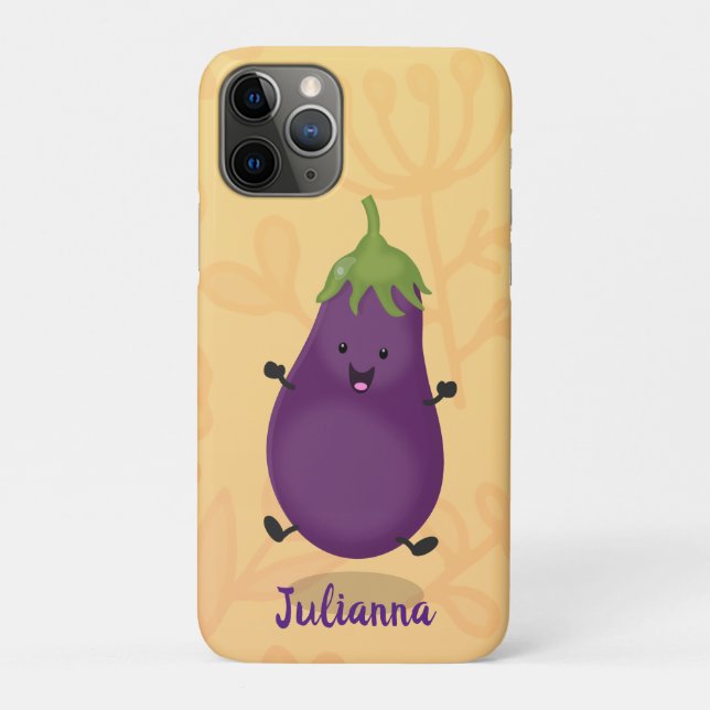 Capa Para iPhone 11 Pro Imagem de desenho animado de beringela doce e feli (Verso)