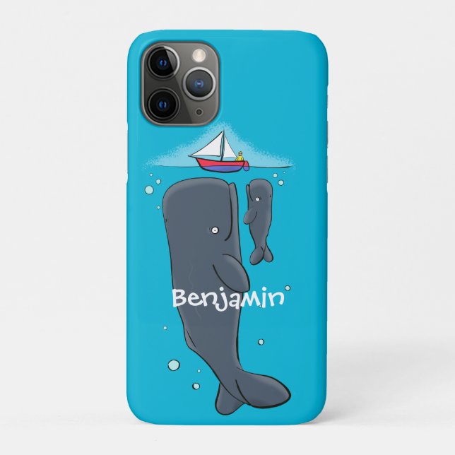 Capa Para iPhone 11 Pro Imagem de desenhos animados de baleias-brancas e e (Verso)