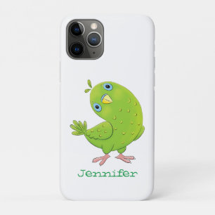 Capa Para iPhone 11 Pro Imagem de desenhos animados de periquito verde-esv