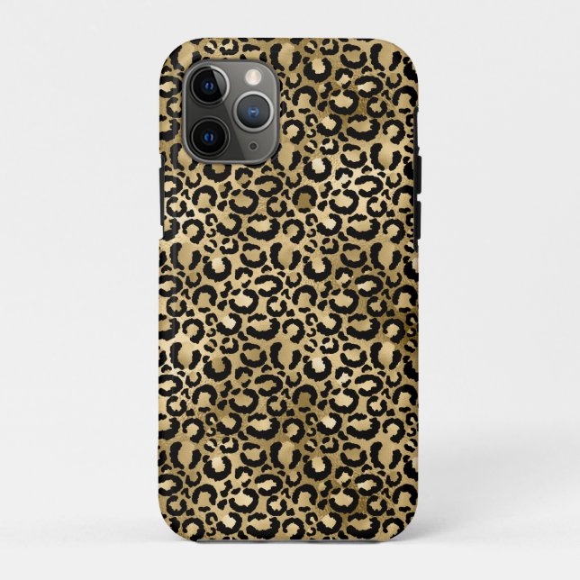 Capa Para iPhone 11 Pro Impressão Dourada de Leopardo Preto (Verso)