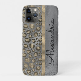 Capa Para iPhone 11 Pro Impressão Leopardo Glittery em Cinzas Personalizad