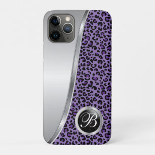 Capa Para iPhone 11 Pro Impressão Leopardo Preto e Roxo Monograma