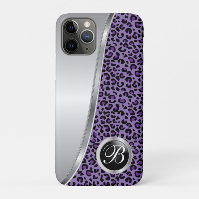 Capa Para iPhone 11 Pro Impressão Leopardo Preto e Roxo | Monograma (Verso)