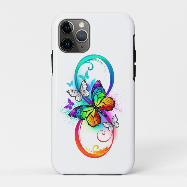 Capa Para iPhone 11 Pro Infinidade brilhante com borboleta arco-íris (Verso)
