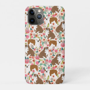 Capa Para iPhone 11 Pro Inglês Bulldogs Padrão floral do Vintage