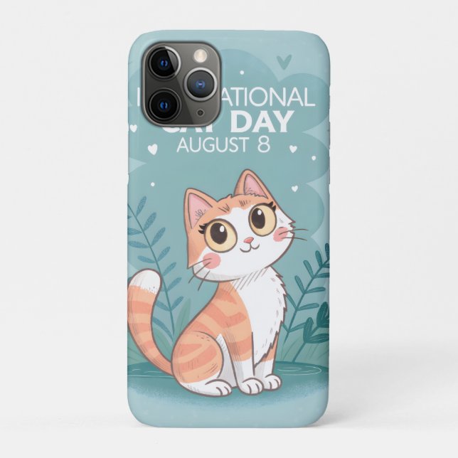 Capa Para iPhone 11 Pro International Cat Day Cute Whimsical Cat Art (Verso)