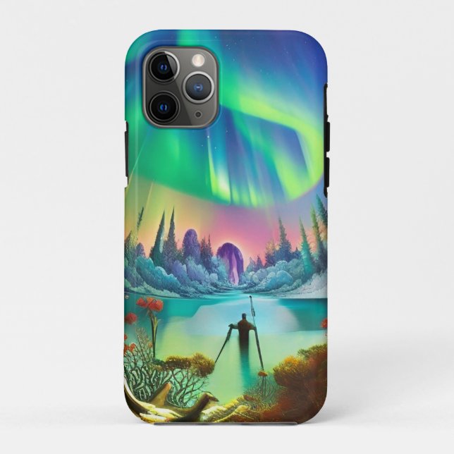 Capa Para iPhone 11 Pro Inverno no Alasca Aurora Borealis (Verso)