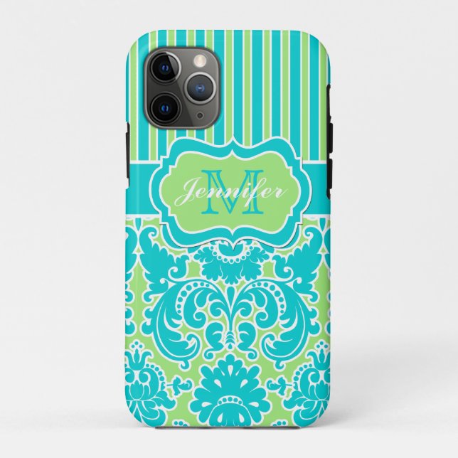 Capa Para iPhone 11 Pro iPhone 11 Azul, Verde, Azul, Damasco Branco Estimu (Verso)