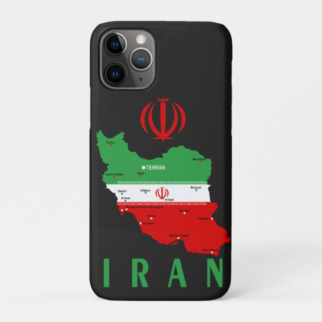 Capa Para iPhone 11 Pro Iran Map with Flag and Emblem (Verso)