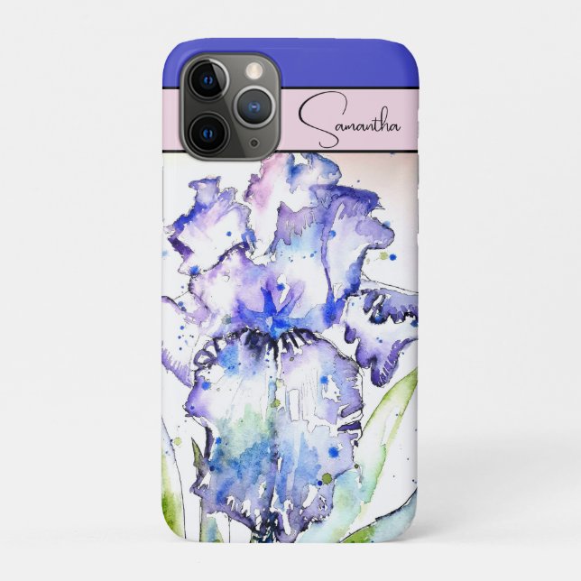 Capa Para iPhone 11 Pro Íris Íris Flor Aquarela Floral Roxo Arte (Verso)