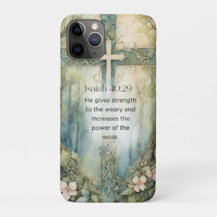 Capa Para iPhone 11 Pro Isaías 40:29 Versículo Bíblico Cruz Cristã Encoraj