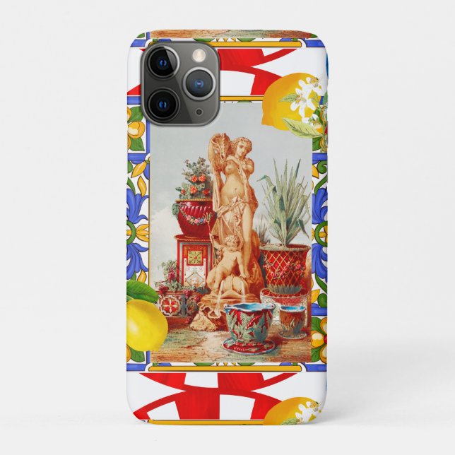 Capa Para iPhone 11 Pro Italiano,Arte Siciliana,maióica,azulejos,arte barr (Verso)