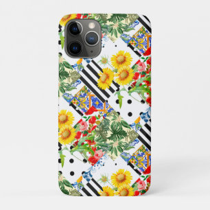 Capa Para iPhone 11 Pro Italiano,Arte Siciliana,retalhos,Flores de Verão 