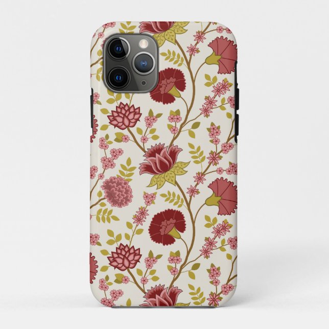 Capa Para iPhone 11 Pro Jacobean Floral Big Pattern Reds Pinks Dourado Cre (Verso)
