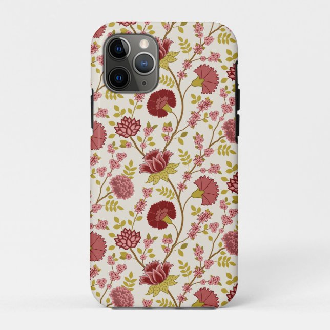 Capa Para iPhone 11 Pro Jacobean Floral Reds Pinks Dourado Cream (Verso)