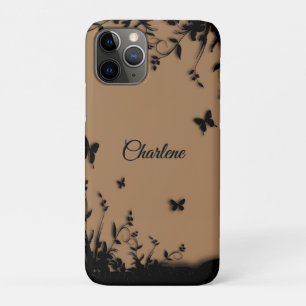 Capa Para iPhone 11 Pro Jardim de Borboleta Castanha Personalizado