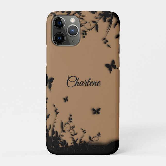 Capa Para iPhone 11 Pro Jardim de Borboleta Castanha Personalizado (Verso)