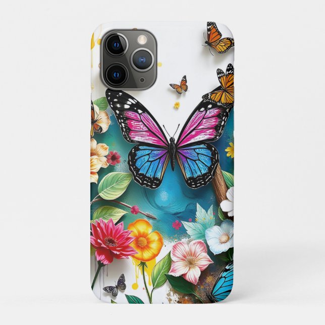 Capa Para iPhone 11 Pro Jardim de Borboleta Vibrante | Design de Primavera (Verso)