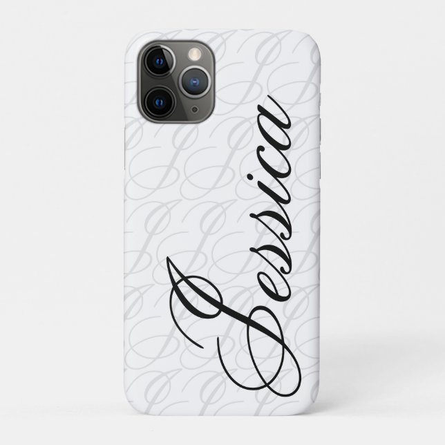 Capa Para iPhone 11 Pro Jessica Nome Personalizado Elegante Script Preto B (Verso)