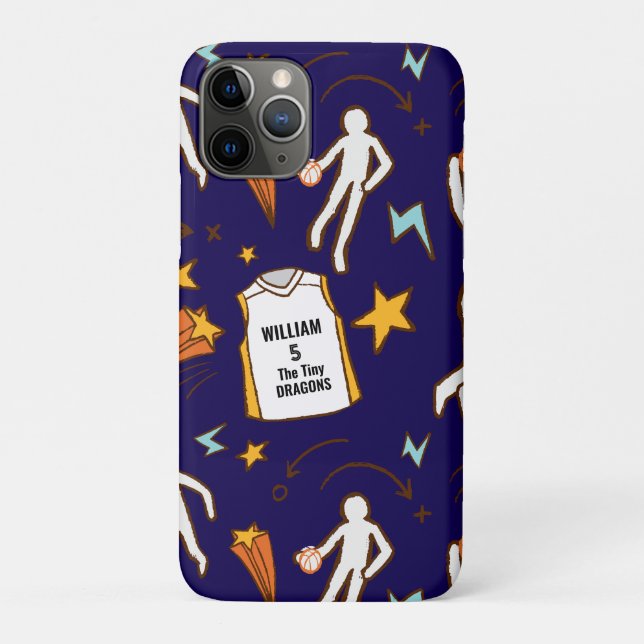 Capa Para iPhone 11 Pro Jogador de Basquete Nome Personalizado Número Azul (Verso)