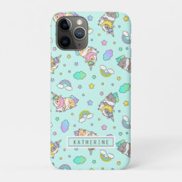 Capa Para iPhone 11 Pro kawaii arco-íris unicórnio Guiné padrão em azul