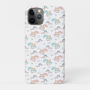 Capa Para iPhone 11 Pro Kawaii Gata Padrão do Dia de Chuva
