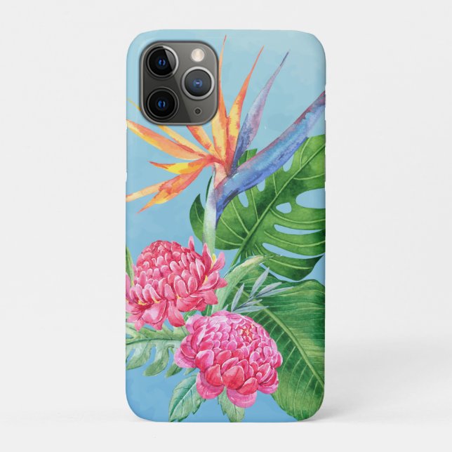 Capa Para iPhone 11 Pro Kealoha (Sky Blue) - Esquema da Flor Havaiana (Verso)
