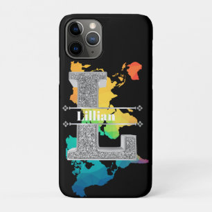 Capa Para iPhone 11 Pro L Inicial De Prata Personalizado Monograma Seu Nom