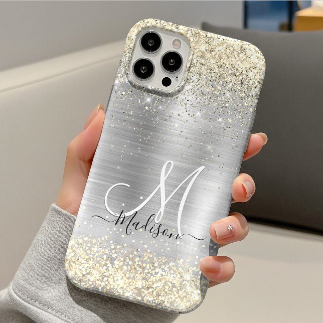 Capa Para iPhone 11 Pro Lâmina de ouro prateado com metal escovado chic (Criador carregado)