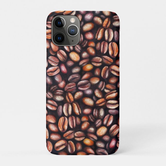 Capa Para iPhone 11 Pro Lápis De Café De Feijão De Desenho, Castanho Russo (Verso)