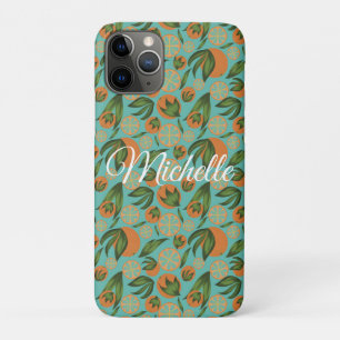 Capa Para iPhone 11 Pro Laranja Aquarela Turquesa Botânica Personalizada