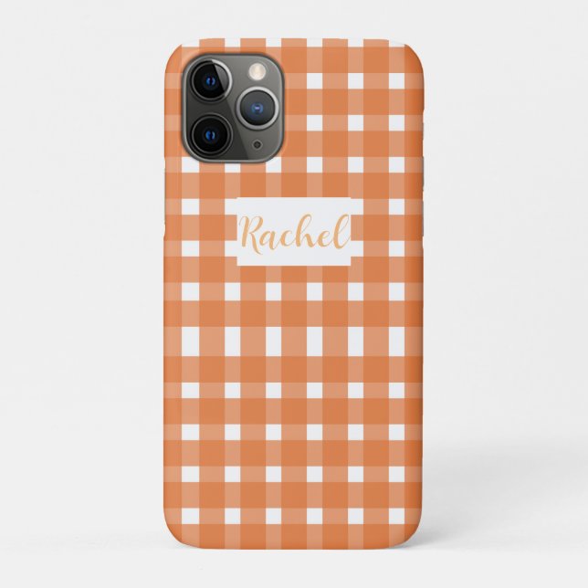 Capa Para iPhone 11 Pro Laranja White Gingham Personalizado (Verso)