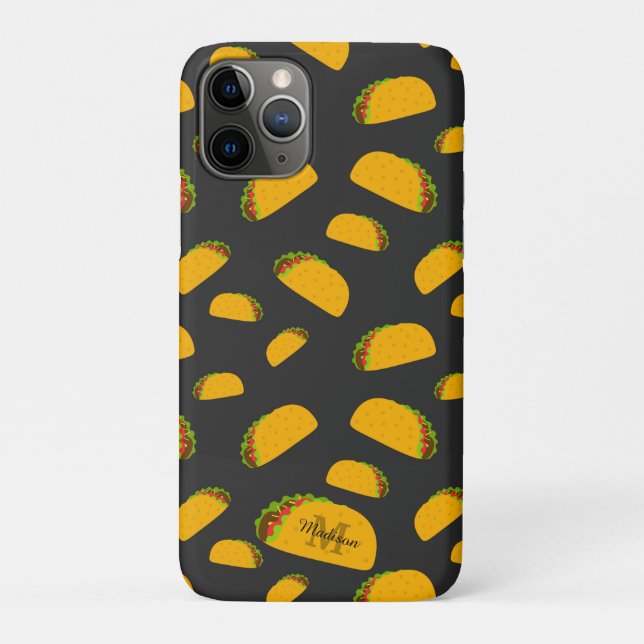 Capa Para iPhone 11 Pro Legal e divertido padrão do taco yummy Monograma (Verso)