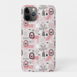 Capa Para iPhone 11 Pro Leões pretos cor-de-rosa Boho