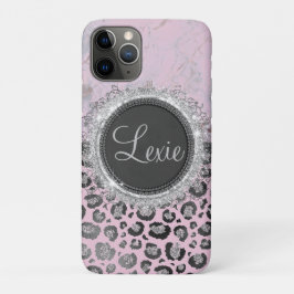 Capa Para iPhone 11 Pro Leopardo-brilhante, cor-de-rosa, com brilho, perso